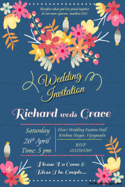 A Fulfilling Marriage Bluish Floral Theme Traditional Christian Wedding Invitation Card