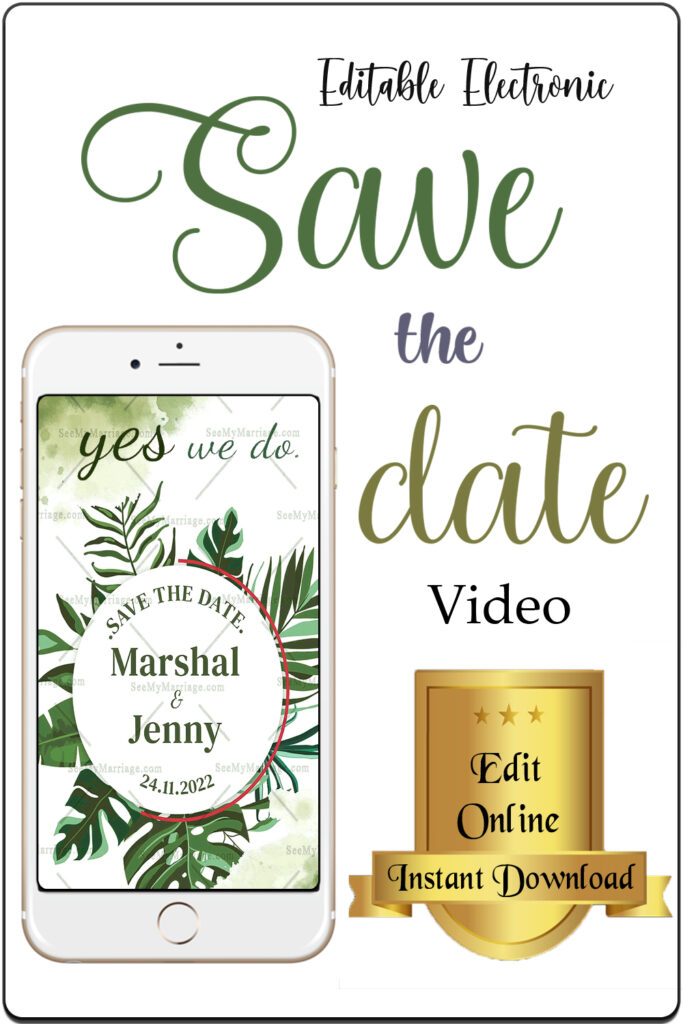 Tropical Leaf Theme Western Wedding Video Invitation | ID: 11666