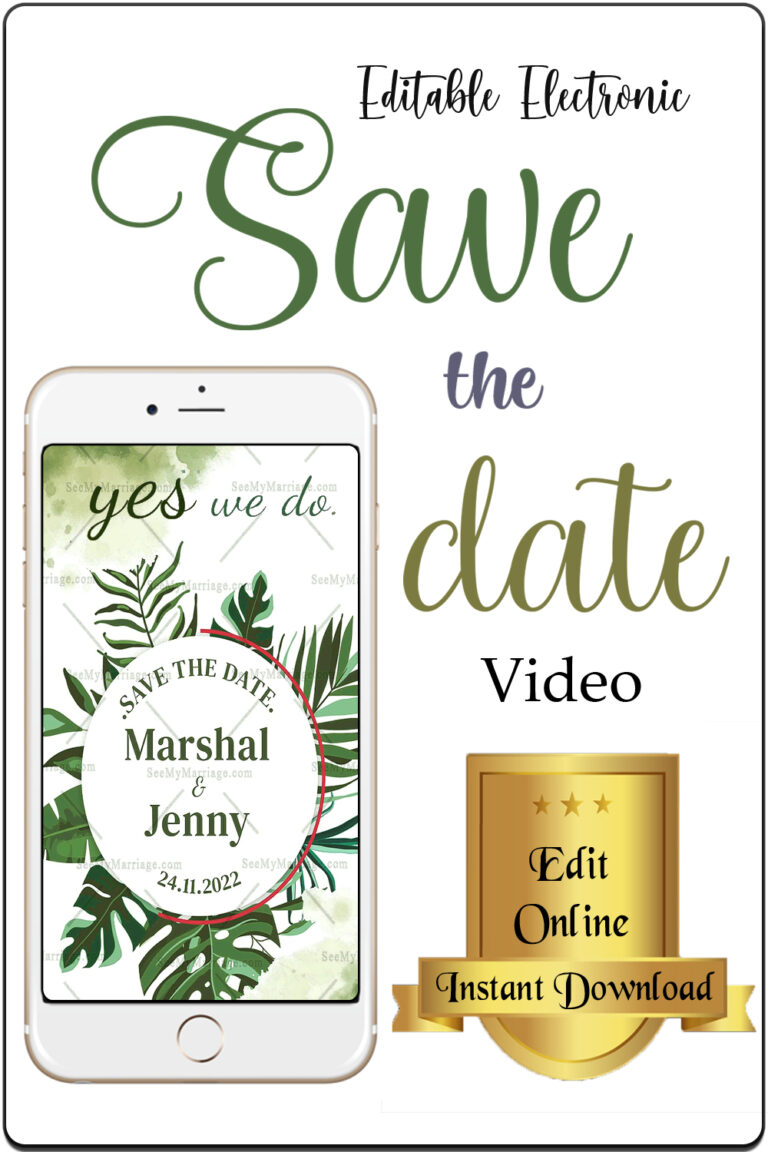 Tropical Leaf Theme Western Wedding Video Invitation | ID: 11666