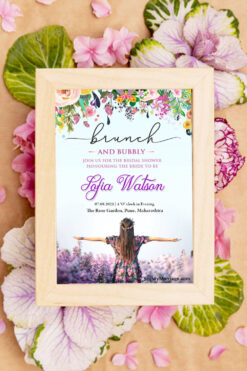 Brunch With Bubbly Pink And Lavender Theme Bridal Shower Invitation Card