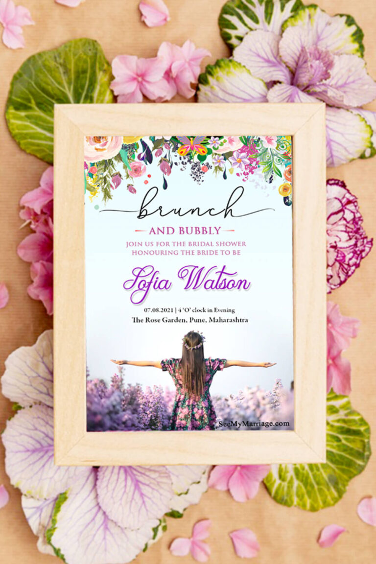 Brunch With Bubbly Pink And Lavender Theme Bridal Shower Invitation Card