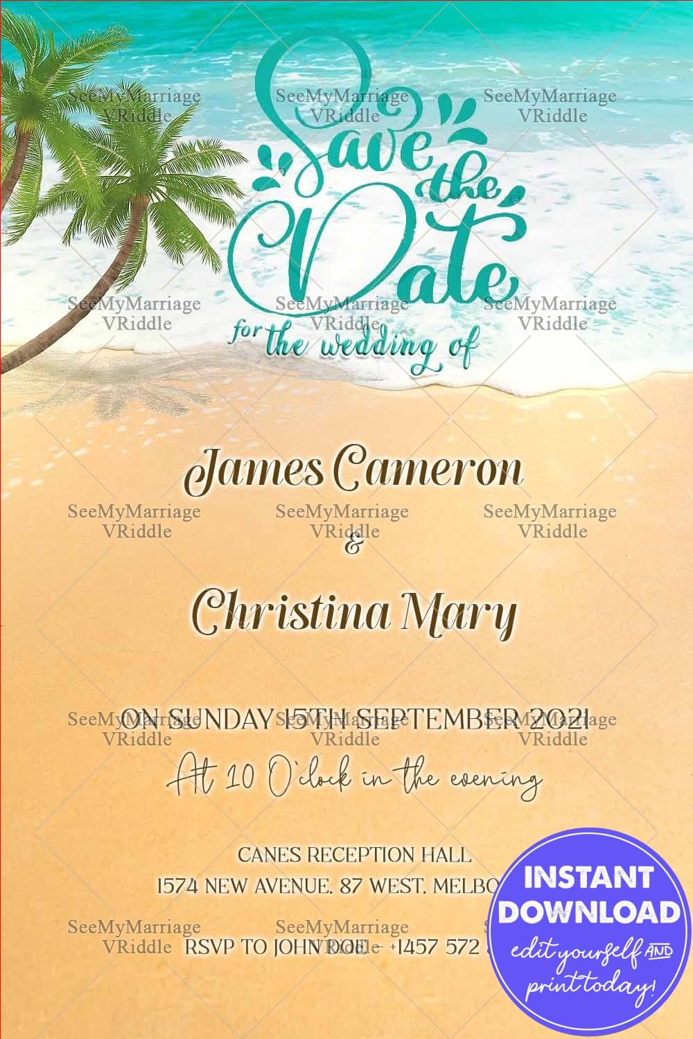 Tropical Beach Destination Save The Date Wedding Invitation