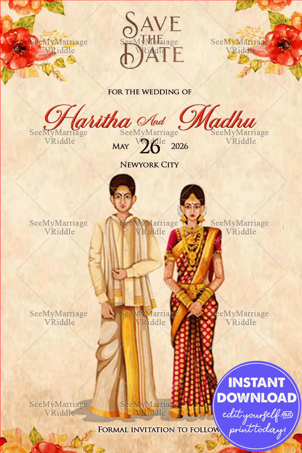 Indian Save The Date Wedding Invitation, Traditional, Grandeur, Floral