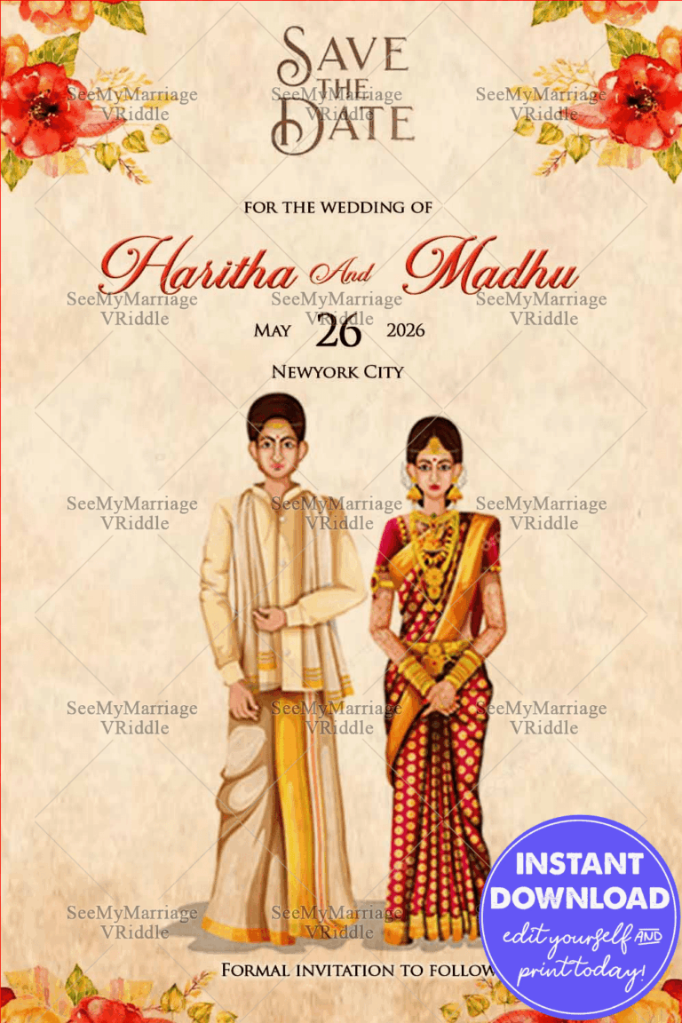 Indian Save The Date Wedding Invitation, Traditional, Grandeur, Floral