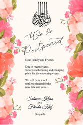 We have postponed Muslim Wedding announcement floral theme card