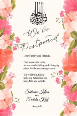 We Have Postponed Muslim Wedding Announcement Floral Theme Card