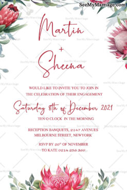 Personalized Australian Engagement Invitation, Native Florals, King Protea