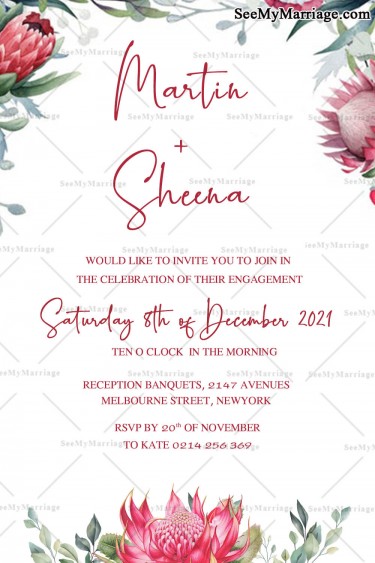 australian engagement card, wild floral australian wedding card, australian native floral theme save the date, wedding save the date