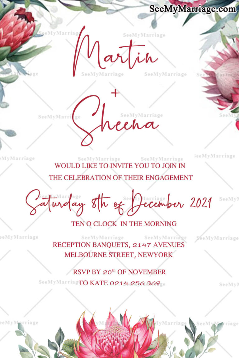 Personalized Australian Engagement Invitation, Native Florals, King Protea