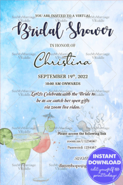 Bridal Shower Blue Theme Virtual Party Invitation Card