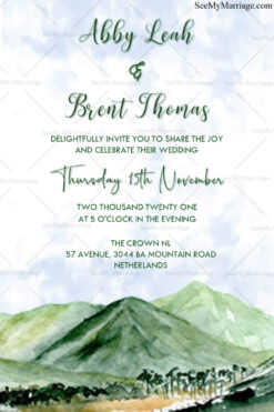 Canadian Wedding Card - Watercolor Mountains, Calgary, Canmore And Banaff