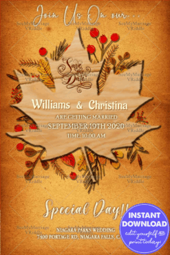 Canadian Wedding Invitation Card, Rustic Fall Save The Date Invitation