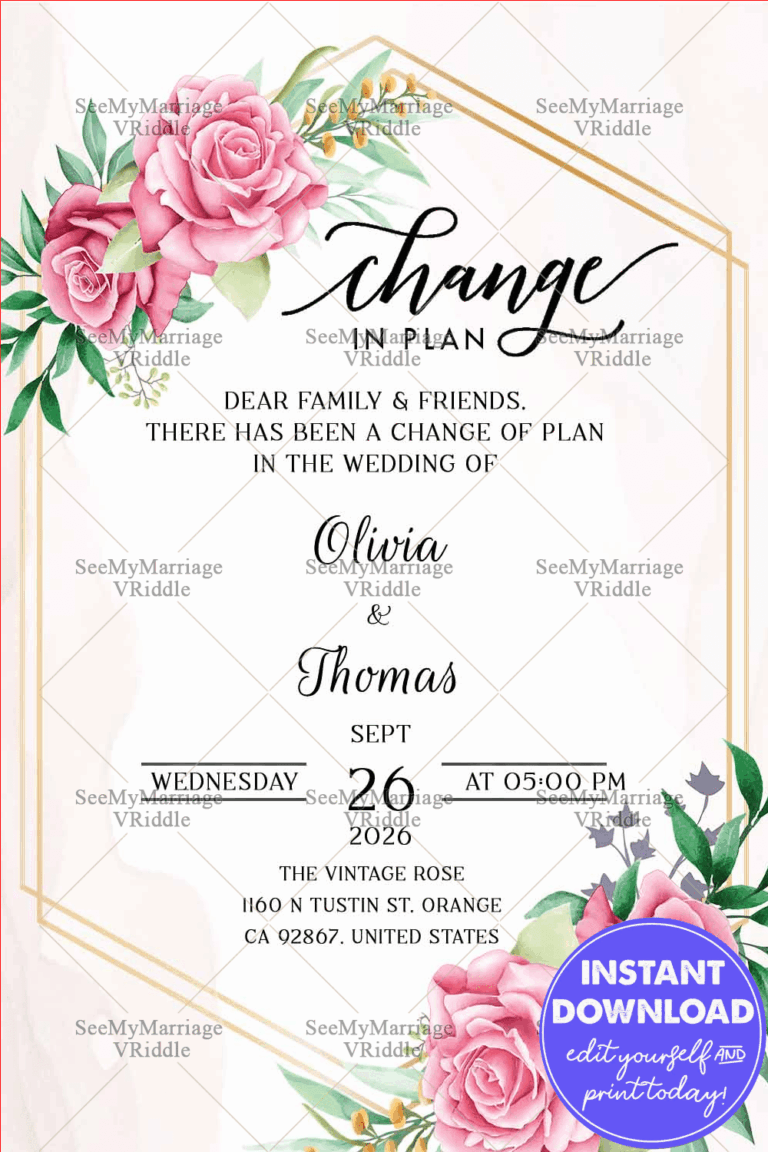 Change In Plan, Change In Wedding Date Announcement E Card | ID: ec_11067
