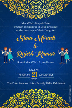 Elegant Gold And Blue Theme Wedding Invitation Card - Pattern Designs