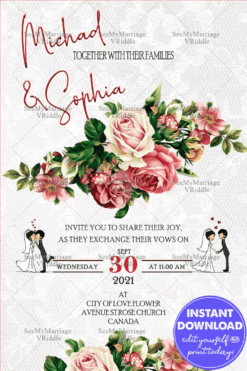 Floral Wedding Invitation, Christian, Editable Save The Date Card