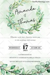 Green, Leaves, Spring, Watercolor, Eucalyptus, Perch, White, Light Colors, Save the Date WhatsApp Cards, Serif fonts, Western card models