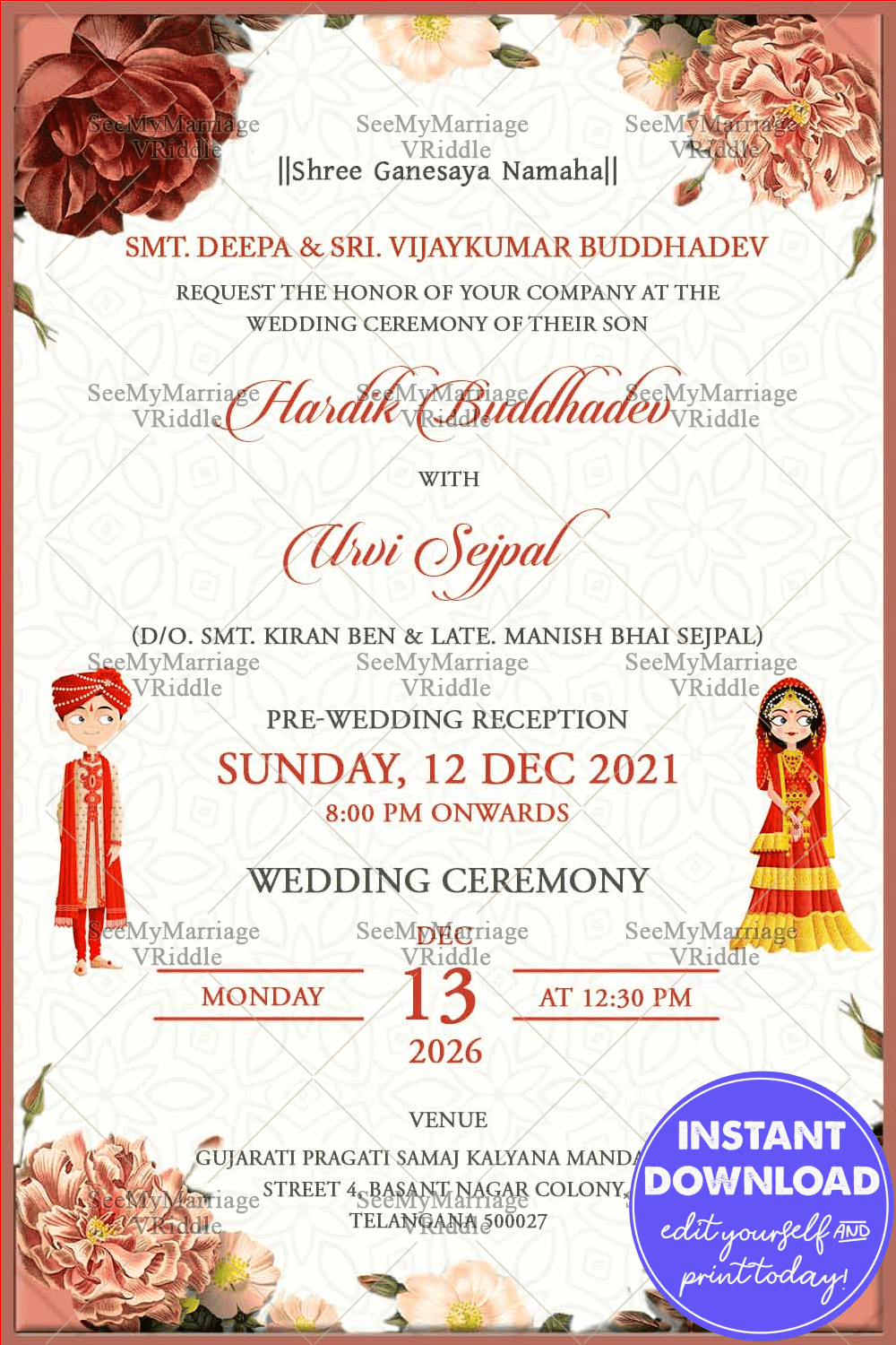 Hindu Pastel Floral Wedding Invitation Card, Texture Post Card, Envelop, Pattern Designs
