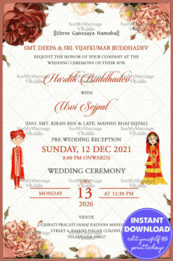 Hindu Pastel Floral Wedding Invitation Card, Texture Post Card, Envelop, Pattern Designs