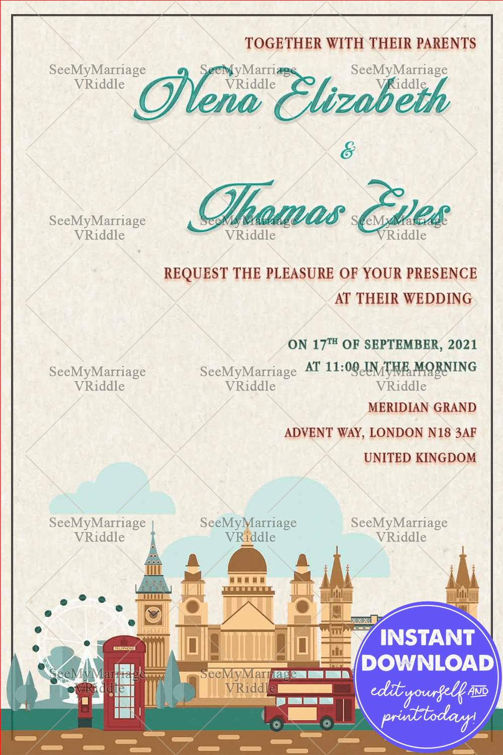 London Skyline Wedding Invitation Card