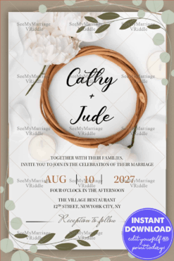 Olive Wedding Invitation, Rustic Green, Instantly Editable
