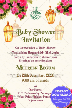 Pink Floral Theme Muslim Baby Shower Invitation Gif With Cream Background