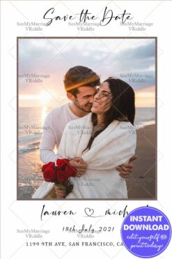 Postcard Save The Date Wedding Invitation - Editable Card