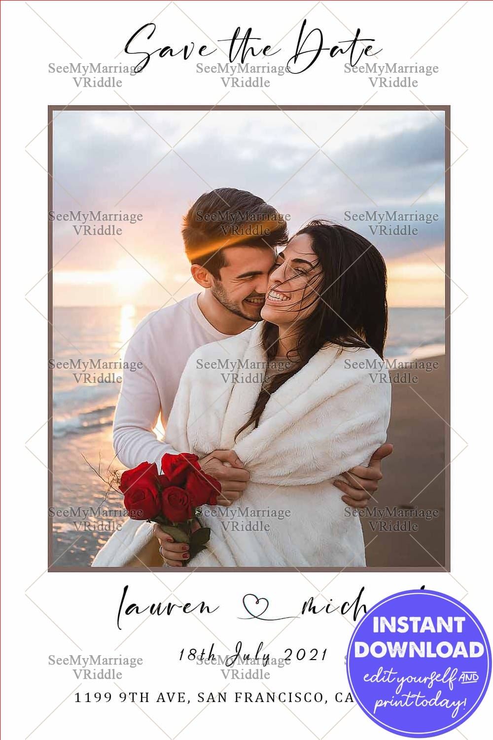 Postcard Save The Date Wedding Invitation - Editable Card