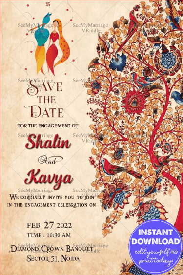 Radha Krishna Theme Engagement Save the date invitation