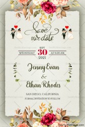 Moss Green, Solid Texture, Cartoon Couple, Vintage, Red Hearts, Christian, Eucalyptus Leaves, Rose Floral Save the Date, Frame, Cream