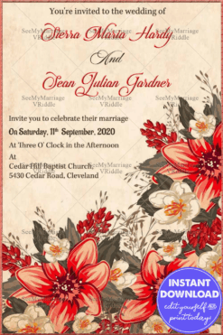 Red Floral Wedding Invitation Card