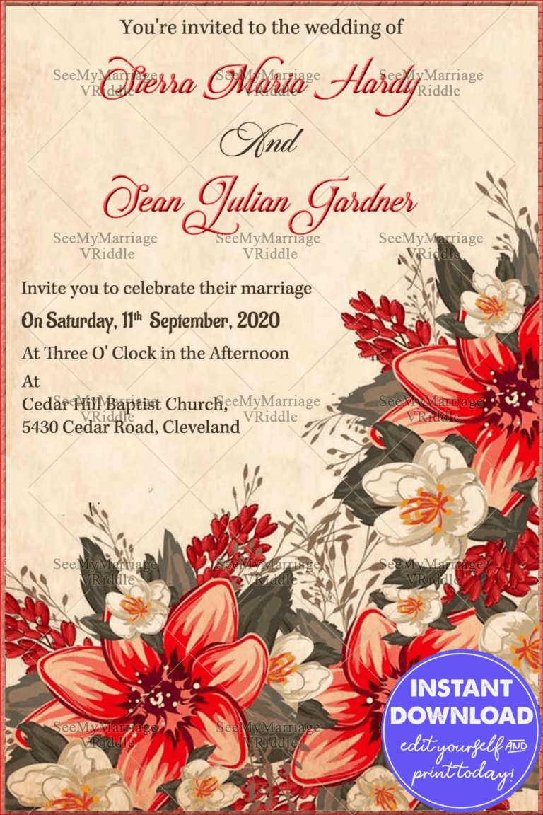 Red Floral Wedding Invitation Card