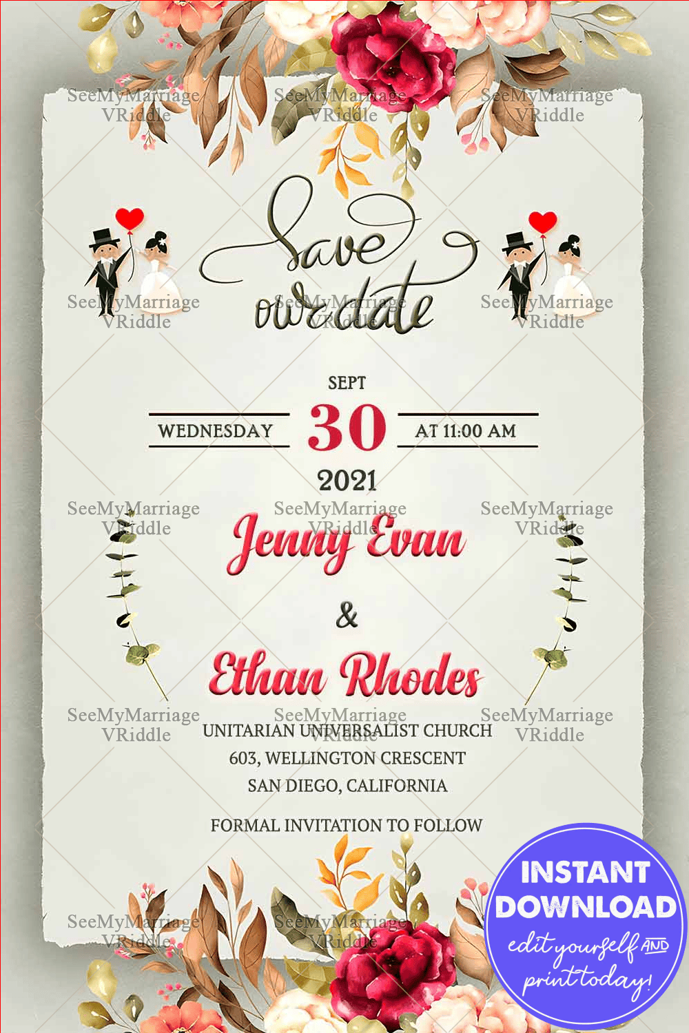 Save Our Date Wedding Invite, Eucalyptus, Greenery, Floral