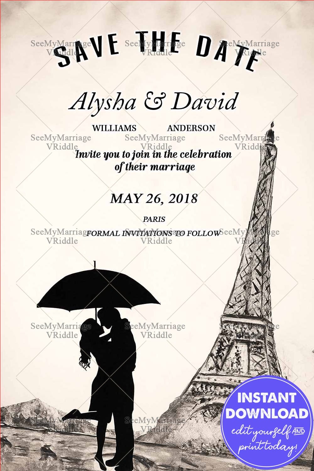 Save The Date - Eiffel Tower, Love In Paris