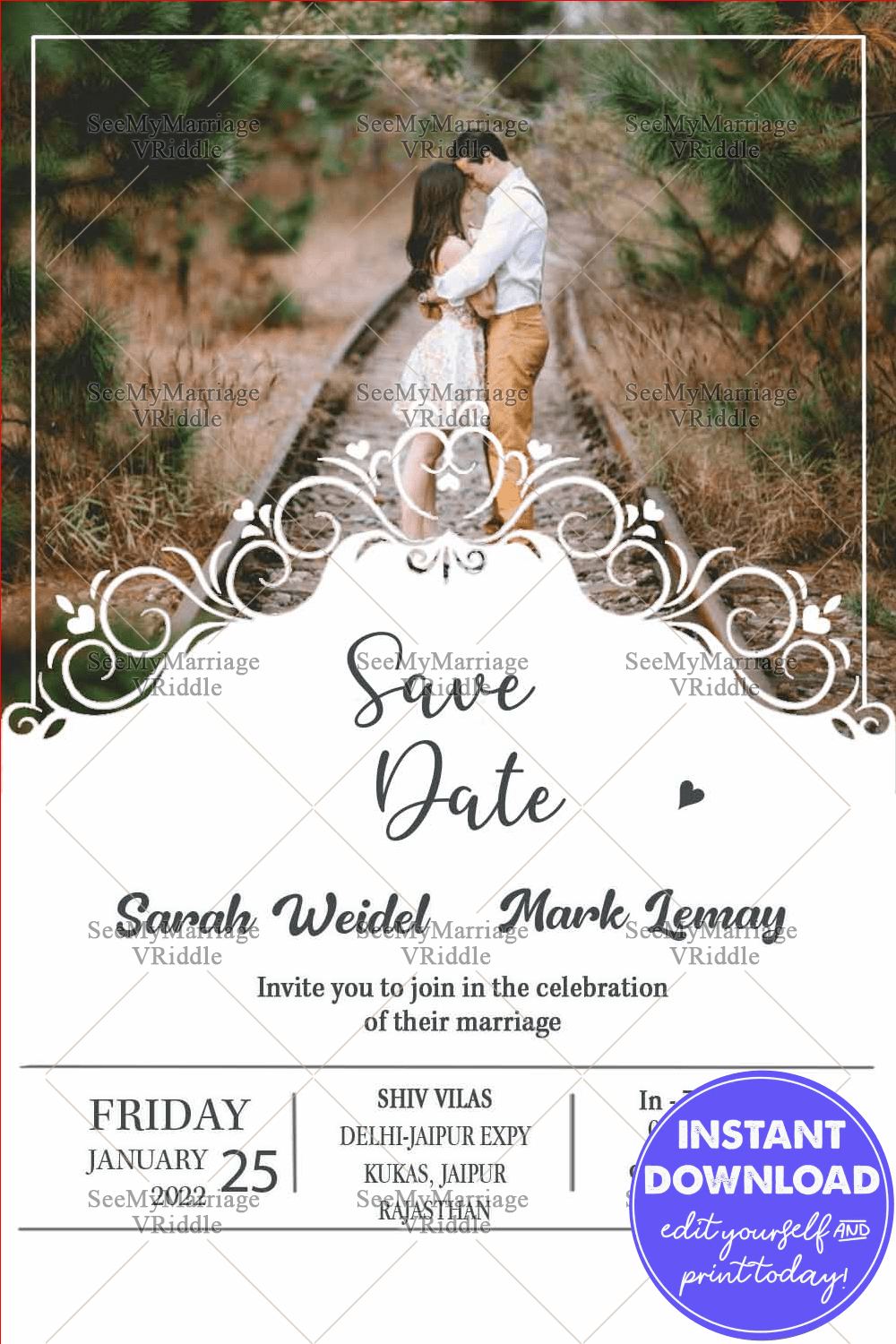 Save The Date Vintage Love Card With Couple Photo