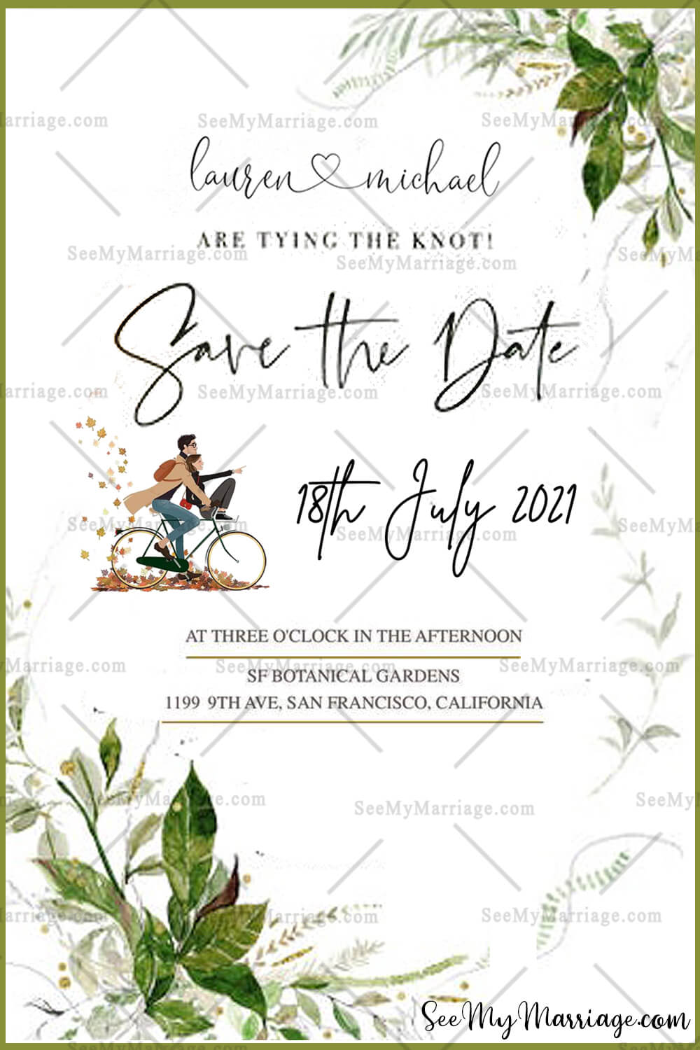 Green Leaves, Garden, Cycle, Cartoon Couple, Exercise, Floral, Cycling, Western, White theme