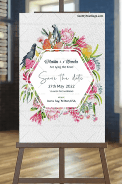 White Texture Floral Wedding Invitation Whatsapp Card With Macaw Birds
