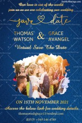 Virtual Wedding Save The Date Invitation Gif Blue Theme Background Snowfall Picture Revealing