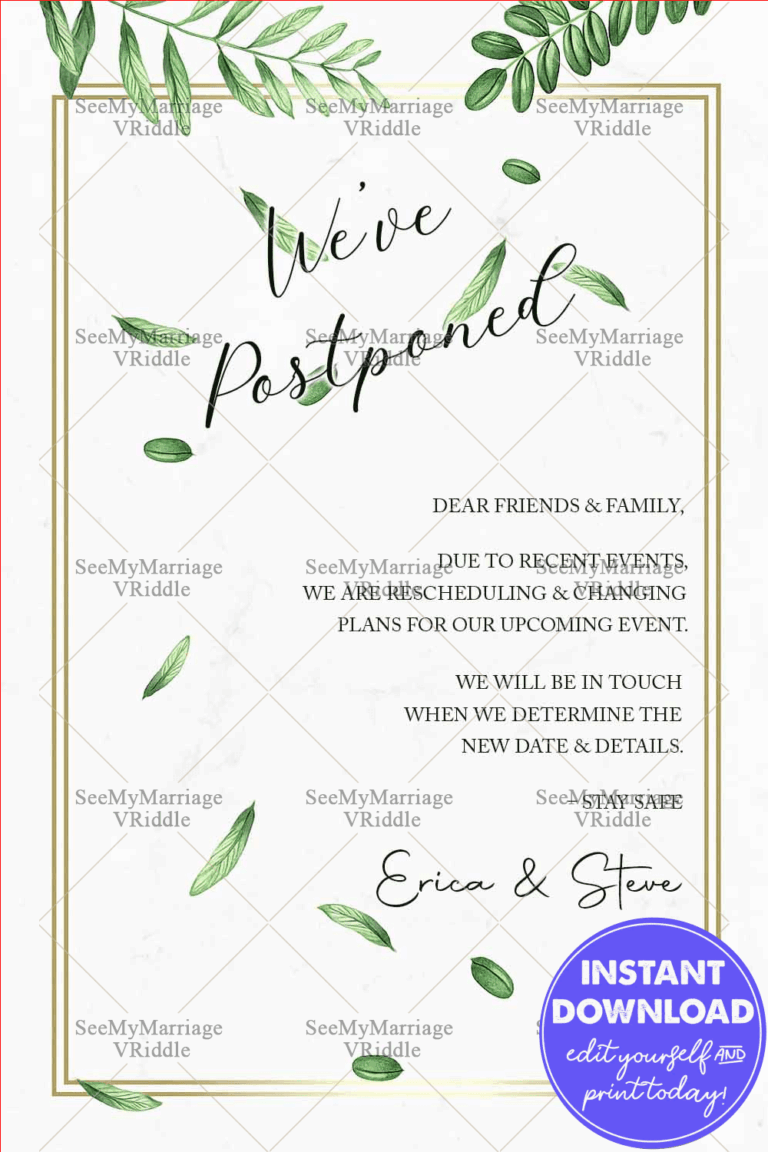 Wedding Postponed Announcement Card, Simple Cream Theme Falling Leaves Background