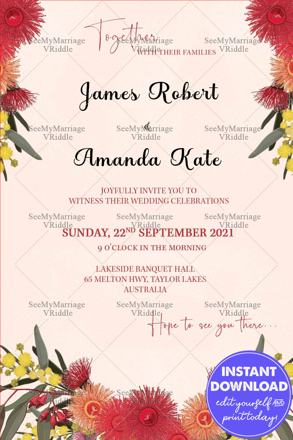 Wedding Save The Date Invitation Card In Australian Rustic Wild Floral Theme