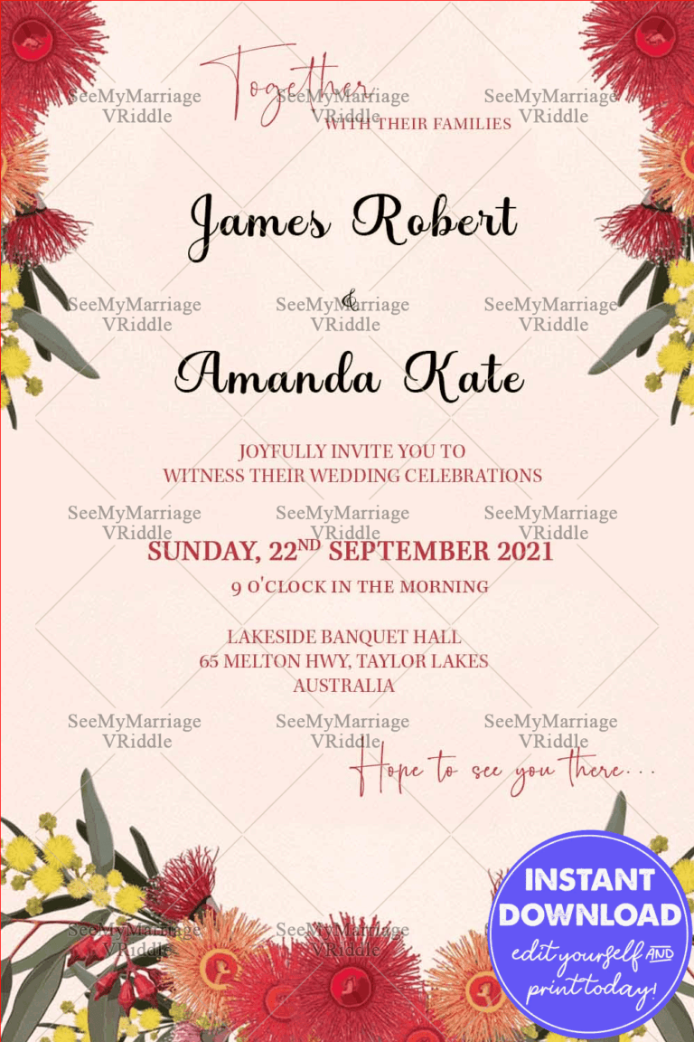 Wedding Save The Date Invitation Card In Australian Rustic Wild Floral Theme