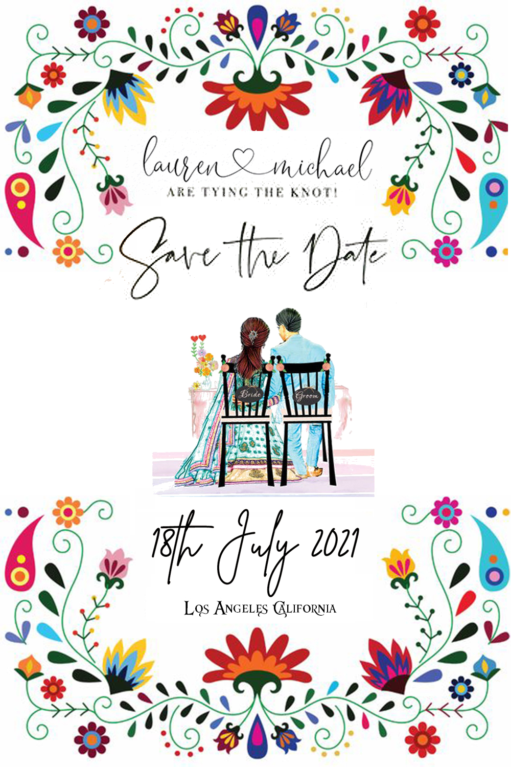 Wedding Save The Date Red Print Floral Card