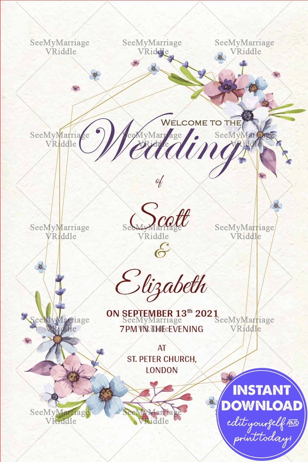 A Flower Bokeh London Wedding Invitation Card