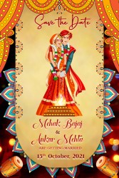 Marathi, Cartoon, Hindu, Traditional, Wedding Card, Indian