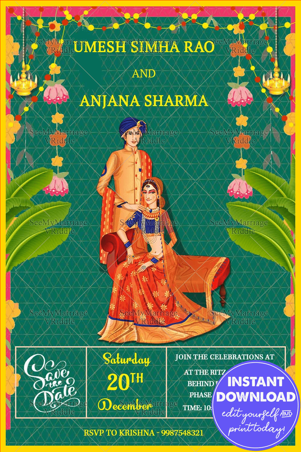 North Indian Rajasthani Wedding Invitation Card