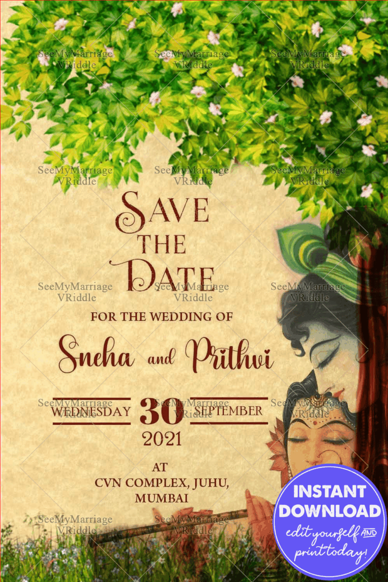 Radha Krishna Romantic Hindu Wedding Invitation Card | ID: ec_11082