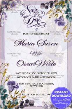 Lavender Save The Date Wedding Card, Floral Invite | ID: ec_11138