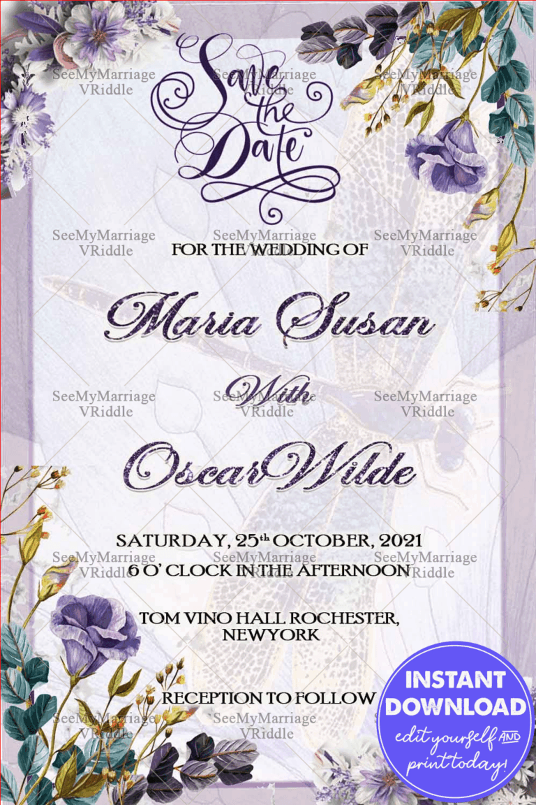 Lavender Save The Date Wedding Card, Floral Invite | ID: ec_11138
