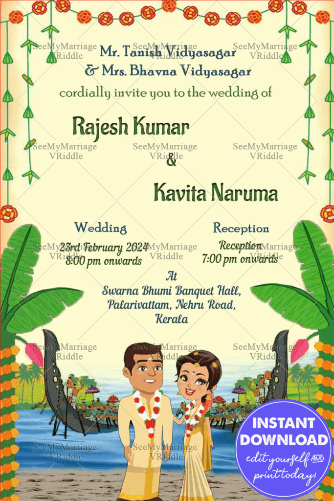 Traditional Malayalam Wedding Invitation Card