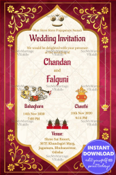 Odiya Wedding Card With All Rituals, Pink Theme, Bahaghara, Chauthi, Instantly Editable