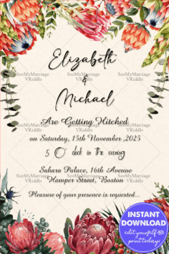 Wedding Fall Cream Theme Australian Wedding Card With Protea Wild Florals | ID: ec_11140